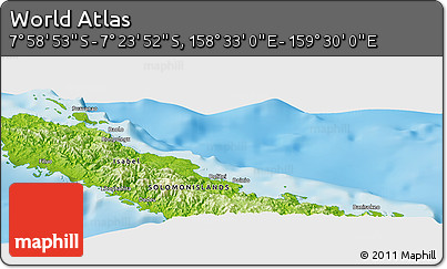 Physical Panoramic Map of the Area around 7° 41' 23" S, 159° 1' 30" E