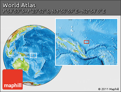 Physical Location Map of the Area around 7° 41' 23" S, 162° 25' 30" E