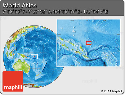 Physical Location Map of the Area around 7° 41' 23" S, 162° 25' 30" E