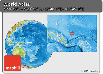Physical Location Map of the Area around 7° 41' 23" S, 163° 16' 30" E