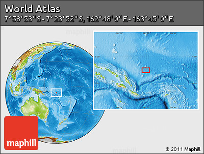 Physical Location Map of the Area around 7° 41' 23" S, 163° 16' 30" E