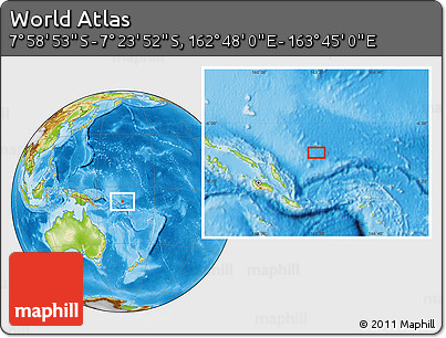 Physical Location Map of the Area around 7° 41' 23" S, 163° 16' 30" E