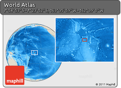 Shaded Relief Location Map of the Area around 7° 41' 23" S, 163° 7' 30" W