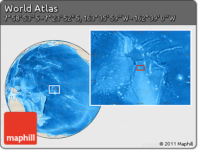 Shaded Relief Location Map of the Area around 7° 41' 23" S, 163° 7' 30" W
