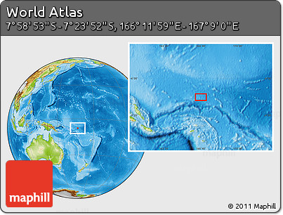 Physical Location Map of the Area around 7° 41' 23" S, 166° 40' 30" E