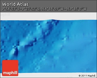 Shaded Relief 3D Map of the Area around 7° 41' 23" S, 168° 13' 29" W
