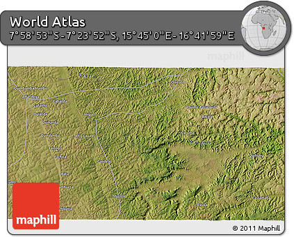 Satellite 3D Map of the Area around 7° 41' 23" S, 16° 13' 30" E