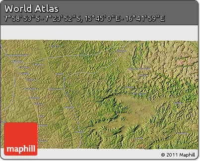 Satellite 3D Map of the Area around 7° 41' 23" S, 16° 13' 30" E