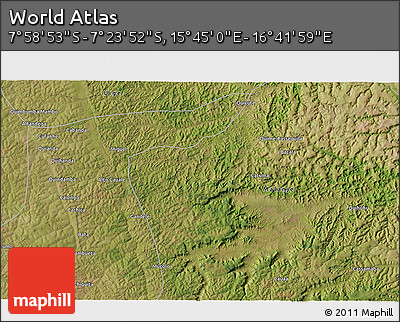 Satellite 3D Map of the Area around 7° 41' 23" S, 16° 13' 30" E