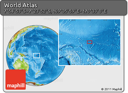 Physical Location Map of the Area around 7° 41' 23" S, 170° 4' 29" E