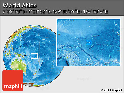 Physical Location Map of the Area around 7° 41' 23" S, 170° 4' 29" E