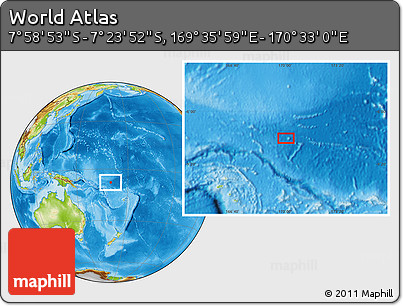 Physical Location Map of the Area around 7° 41' 23" S, 170° 4' 29" E