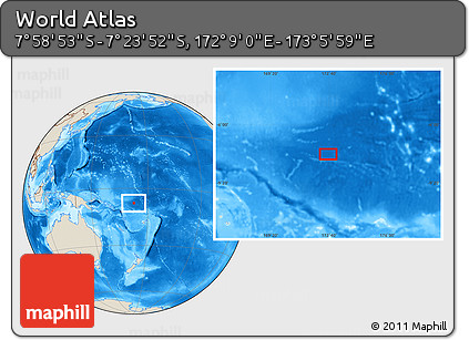 Shaded Relief Location Map of the Area around 7° 41' 23" S, 172° 37' 30" E