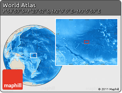 Shaded Relief Location Map of the Area around 7° 41' 23" S, 172° 37' 30" E