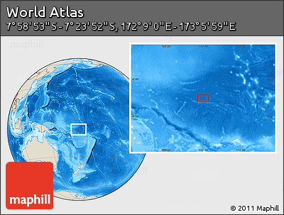 Shaded Relief Location Map of the Area around 7° 41' 23" S, 172° 37' 30" E