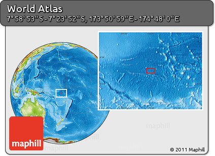 Physical Location Map of the Area around 7° 41' 23" S, 174° 19' 29" E