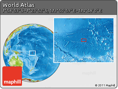 Physical Location Map of the Area around 7° 41' 23" S, 174° 19' 29" E
