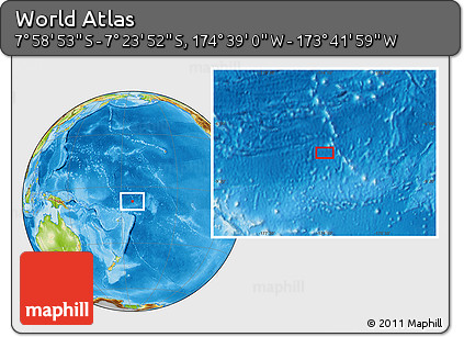 Physical Location Map of the Area around 7° 41' 23" S, 174° 10' 30" W
