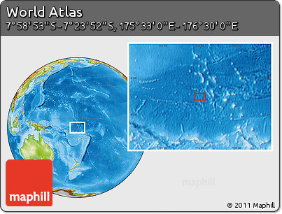 Physical Location Map of the Area around 7° 41' 23" S, 176° 1' 30" E