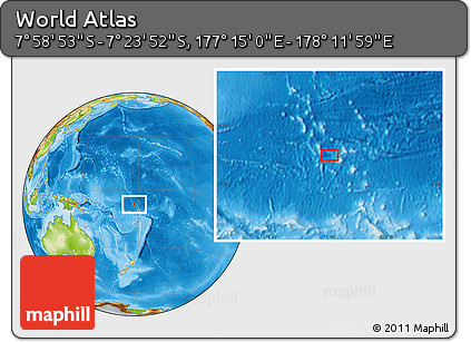 Physical Location Map of the Area around 7° 41' 23" S, 177° 43' 29" E