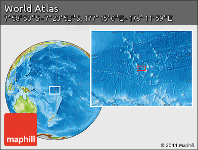 Physical Location Map of the Area around 7° 41' 23" S, 177° 43' 29" E