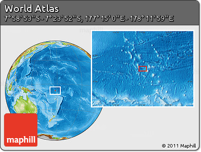 Physical Location Map of the Area around 7° 41' 23" S, 177° 43' 29" E