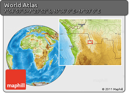 Physical Location Map of the Area around 7° 41' 23" S, 17° 4' 30" E