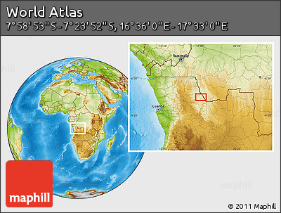 Physical Location Map of the Area around 7° 41' 23" S, 17° 4' 30" E