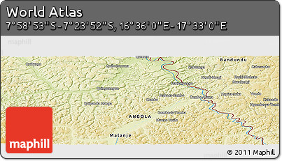 Physical Panoramic Map of the Area around 7° 41' 23" S, 17° 4' 30" E