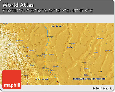 Physical 3D Map of the Area around 7° 41' 23" S, 18° 46' 29" E