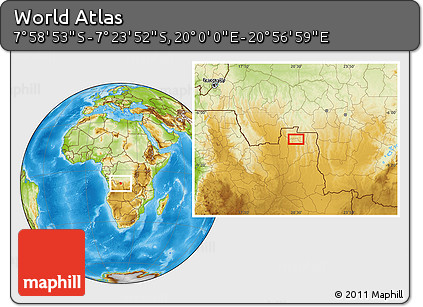 Physical Location Map of the Area around 7° 41' 23" S, 20° 28' 30" E