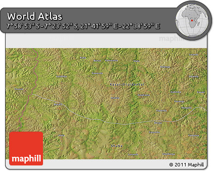 Satellite 3D Map of the Area around 7° 41' 23" S, 22° 10' 29" E
