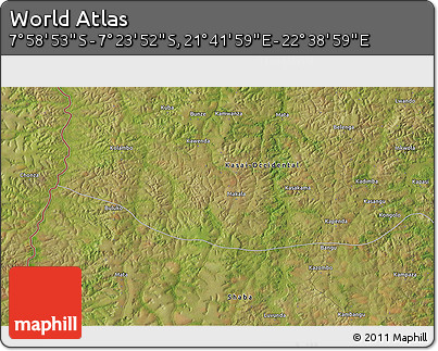 Satellite 3D Map of the Area around 7° 41' 23" S, 22° 10' 29" E