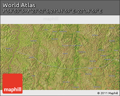 Satellite 3D Map of the Area around 7° 41' 23" S, 22° 10' 29" E