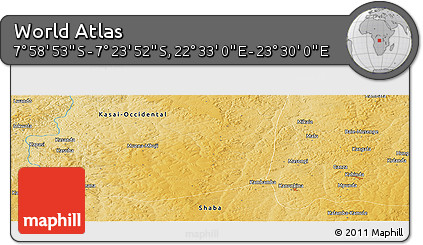 Physical Panoramic Map of the Area around 7° 41' 23" S, 23° 1' 29" E