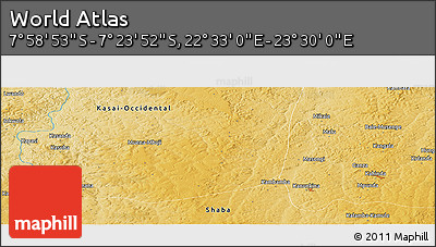 Physical Panoramic Map of the Area around 7° 41' 23" S, 23° 1' 29" E