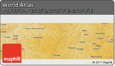 Physical Panoramic Map of the Area around 7° 41' 23" S, 23° 1' 29" E