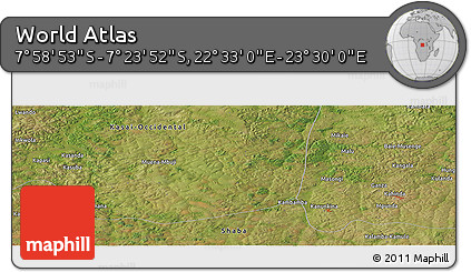 Satellite Panoramic Map of the Area around 7° 41' 23" S, 23° 1' 29" E