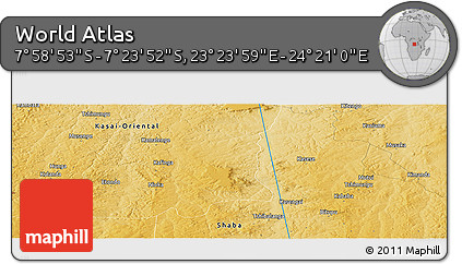 Physical Panoramic Map of the Area around 7° 41' 23" S, 23° 52' 30" E
