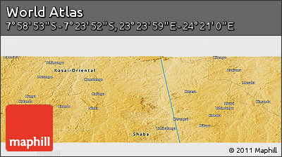 Physical Panoramic Map of the Area around 7° 41' 23" S, 23° 52' 30" E