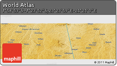 Physical Panoramic Map of the Area around 7° 41' 23" S, 23° 52' 30" E