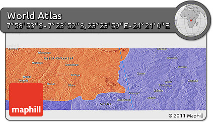 Political Panoramic Map of the Area around 7° 41' 23" S, 23° 52' 30" E