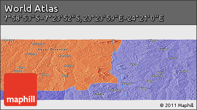 Political Panoramic Map of the Area around 7° 41' 23" S, 23° 52' 30" E