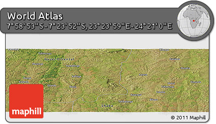 Satellite Panoramic Map of the Area around 7° 41' 23" S, 23° 52' 30" E