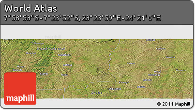Satellite Panoramic Map of the Area around 7° 41' 23" S, 23° 52' 30" E