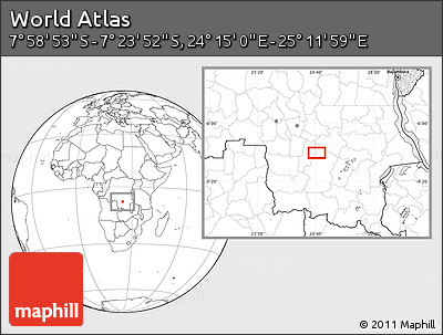 Blank Location Map of the Area around 7° 41' 23" S, 24° 43' 30" E