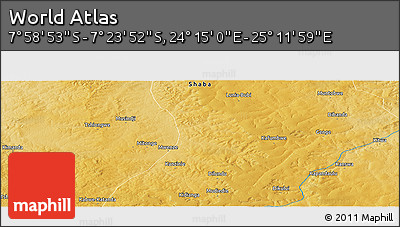 Physical Panoramic Map of the Area around 7° 41' 23" S, 24° 43' 30" E