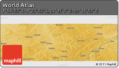 Physical Panoramic Map of the Area around 7° 41' 23" S, 24° 43' 30" E