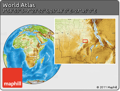 Physical Location Map of the Area around 7° 41' 23" S, 27° 16' 29" E