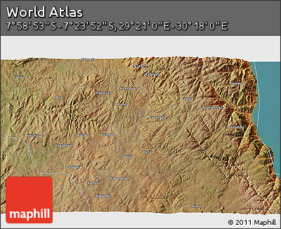 Satellite 3D Map of the Area around 7° 41' 23" S, 29° 49' 30" E